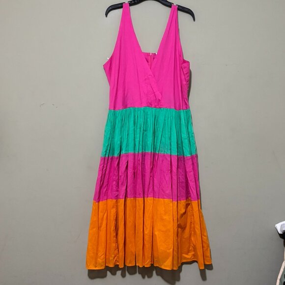 Mira Tiered Colorblock Fit & Flare Sundress Maxi Dress – Pink Green Orange XXL - Picture 2 of 6
